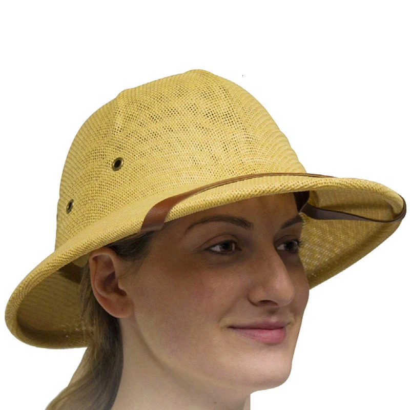 100% Straw Helmet Pith Sun Summer Vieam War Army Hat Dad Boater Bucket Hats Safari Jungle Miners Cap -Fishing Hiking Gard 250326