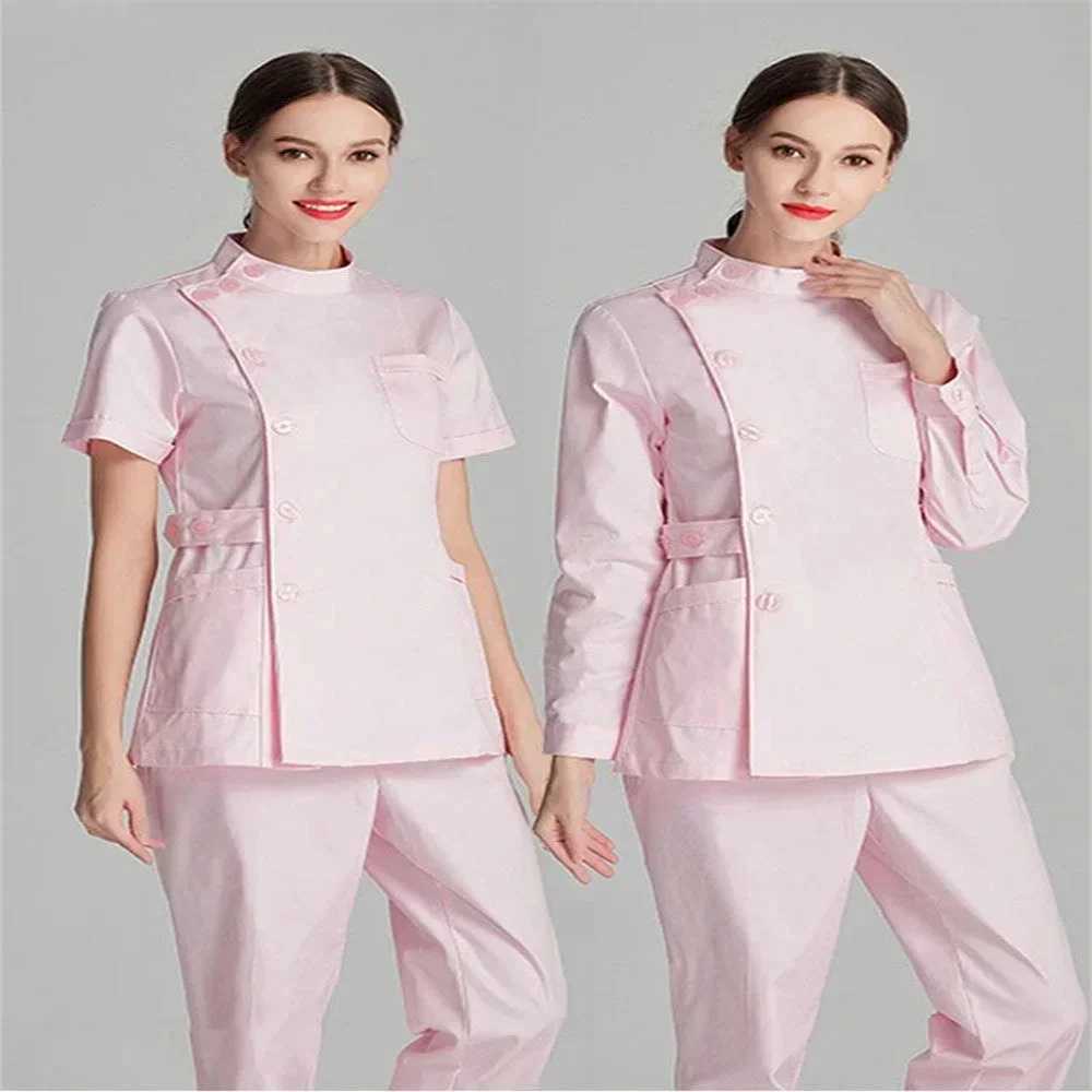 Nurse Blue Long Sleeve Scrubs Top Uniforms Lab Coat Doctor Uniform for Women Outwear Medical Clothing Beauty Salon workwear J251103