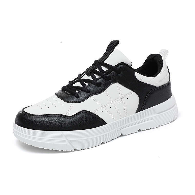 Leather men's fashionable casual plus size outdoor sports board shoes, student running color blocked white shoes 0810