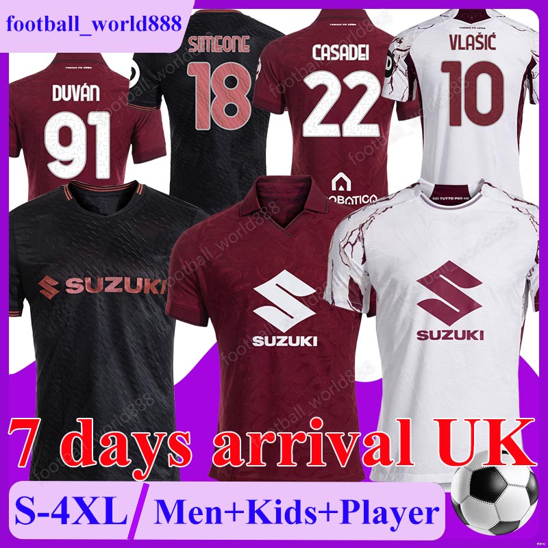 4XL Torino FC 25 26 Soccer Jerseys SIMEONE CASADEI VLASIC maglia da calcio DUVAN ADAMS 2025 Football Shirts ABOUKHLAL NGONGE football kits NJIE Men Kids Kit Socks Sets