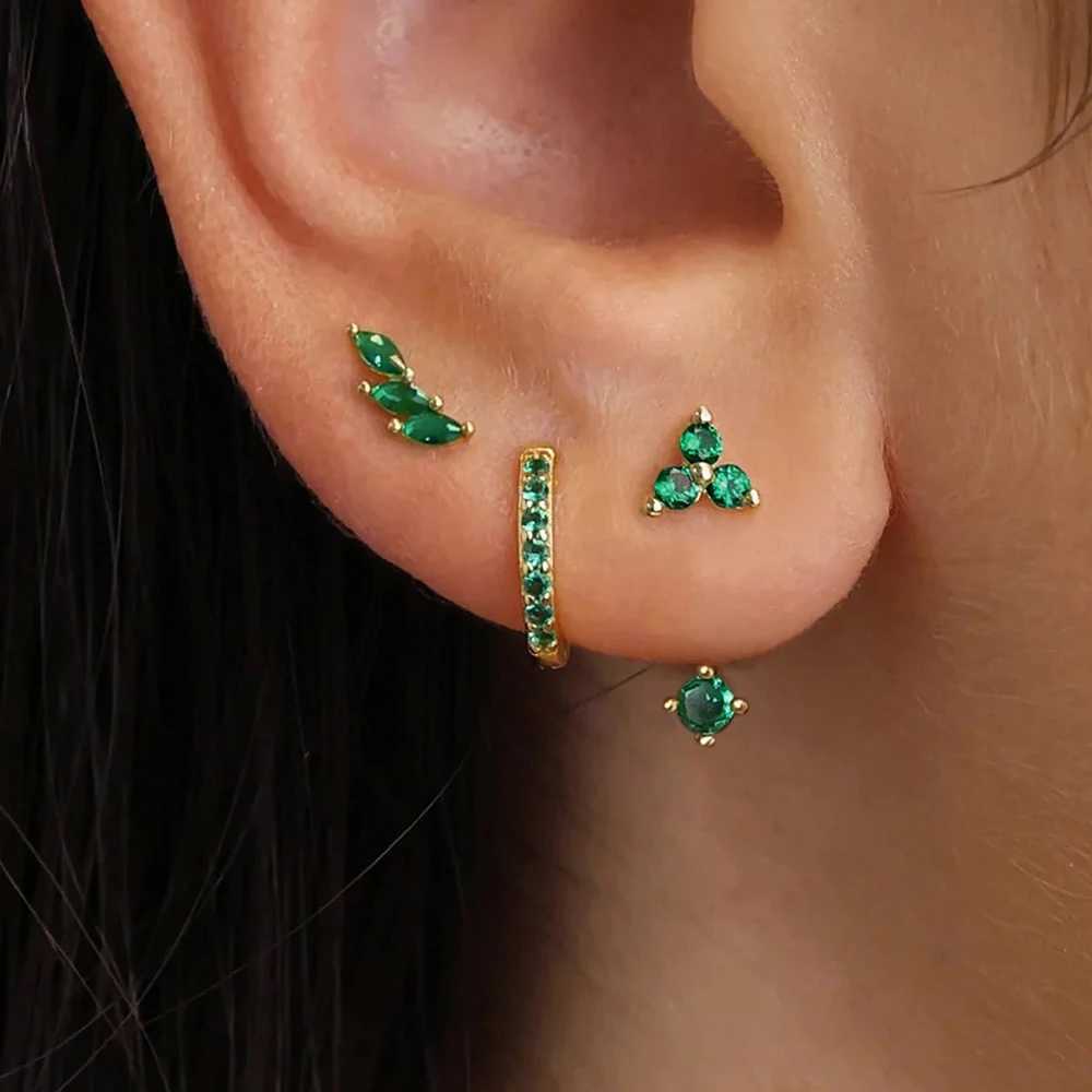 6PCS Exquisite Green Zircon Hoop Earrings Set for Women Gold Plated Stainless Steel Cartilage Piercing Earring Statement Jewelry C251103