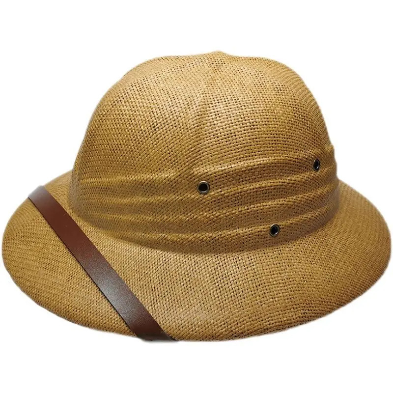 100% Straw Helmet Pith Sun Summer Vieam War Army Hat Dad Boater Bucket Hats Safari Jungle Miners Cap -Fishing Hiking Gard 250326