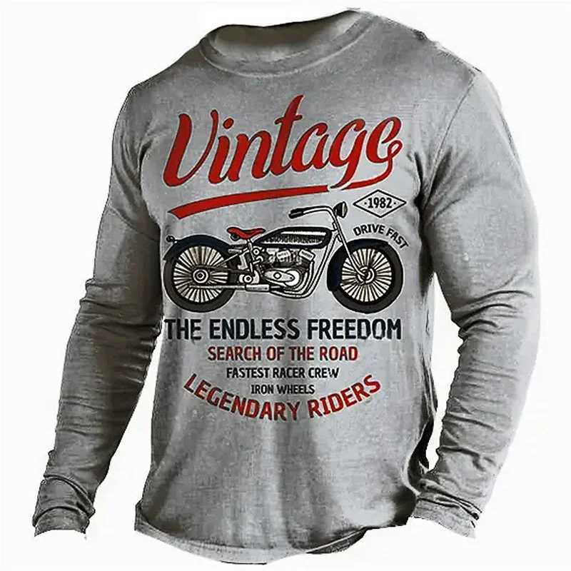 Vintage Motorcycle 3D Print Autumn Mens O-Neck T-shirt Casual Long Sleeve Oversized T Shirts Fashion Tops Trend Men Clothing X2504031