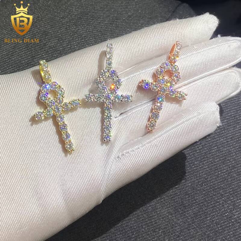 Hot Sale Iced Out Moissanite Cross Pendant Flower Shape HipHop 925 Silver Moissanite Pendant Men Pass Diamond Tester with GRA