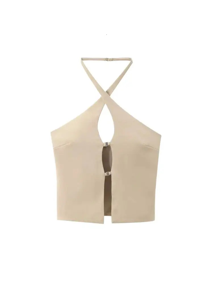 TRZA Womens Sexy Fashion Concealed Buckle Tank Top Halterneck Backless Female Camisole Mujer 250403
