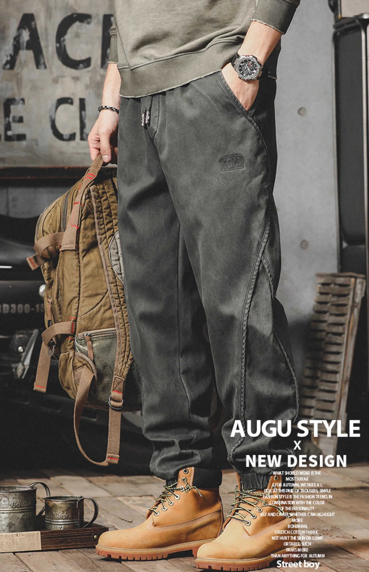 Mens commodity pants casual hiphop hit color pocket mens street clothing ribbon Techwear sports oversized 250403