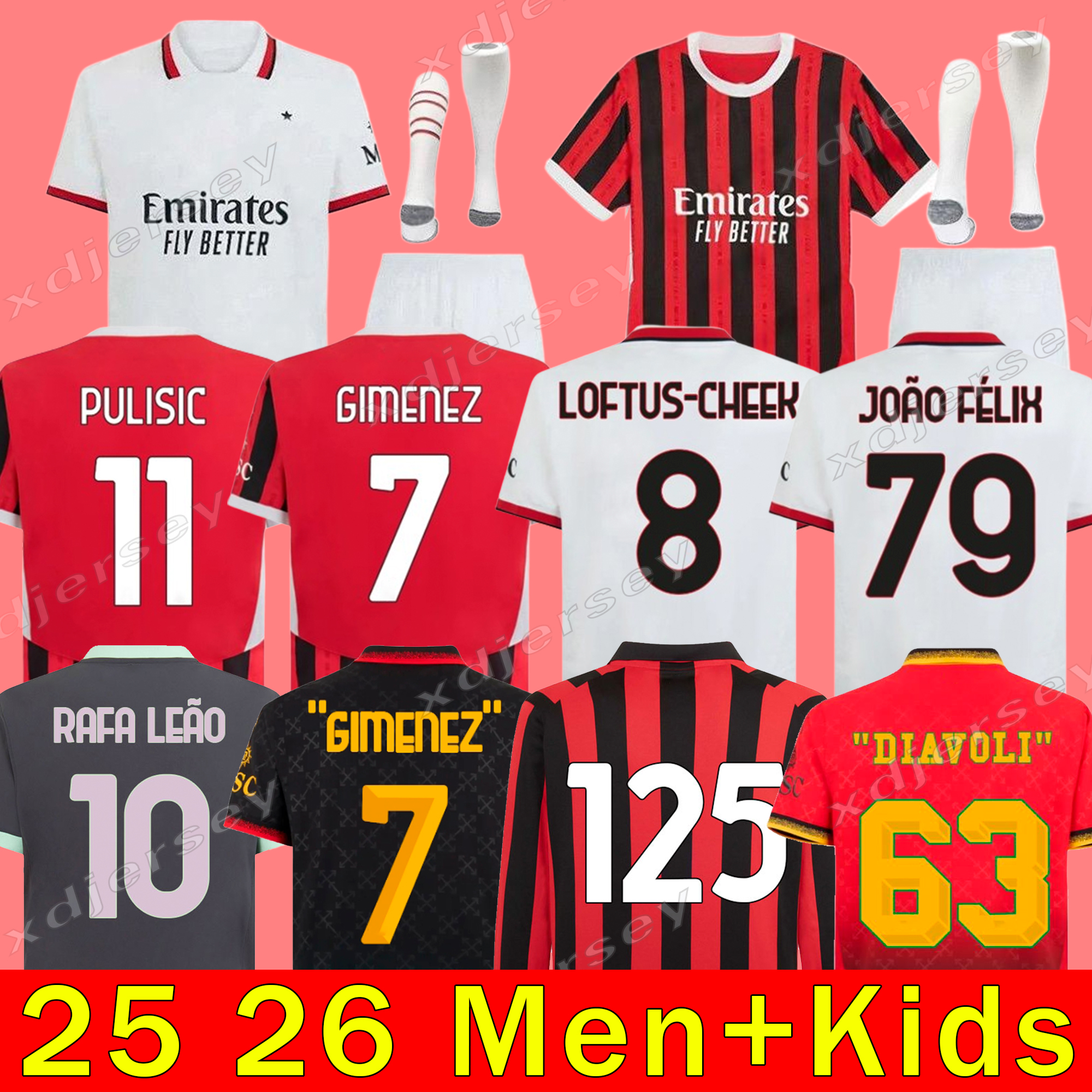 24 25 26 GIMENEZ AC soccer jerseys PULISIC JOAO FELIX RAFA LEAO football shirt fourth 4th men and kids uniforms 2025 2026 Milan LOFTUS-CHEEK THEO REIJNDERS JOVIC