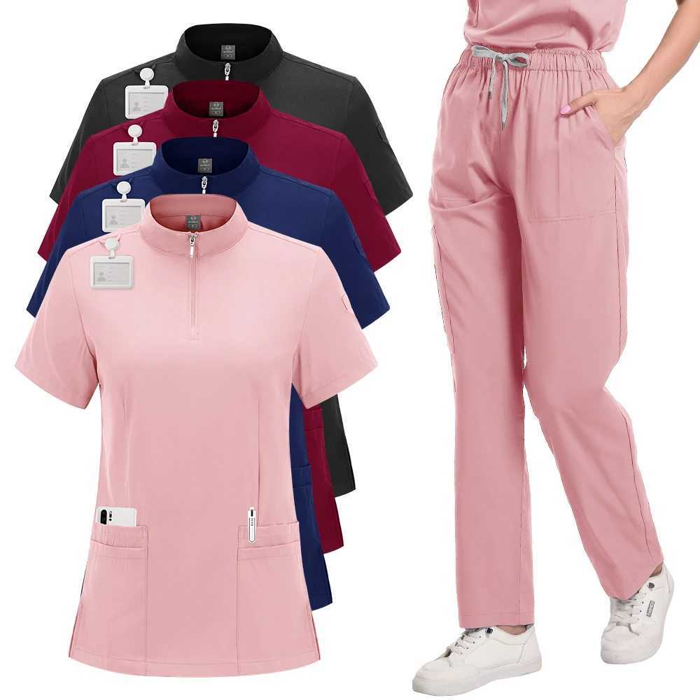 HighQuality 1 Set Womens Polyester Scrubs Fitted Nurse Uniform with Patch Pocket Work Clothes for Beauty SPA Nurse Accessories J251103
