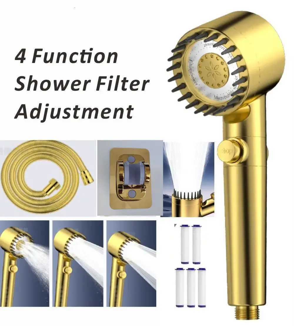 High Pressuri Filter Gold Shower 3 Modes Adjustable Spray With Massage B Rain Faucet Shower Set Bathro Accessory Y251103