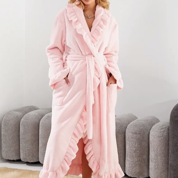 Womens Long Warm Nightgown Homewear Autumn Winter Coral Fleece Thickened Bathrobe