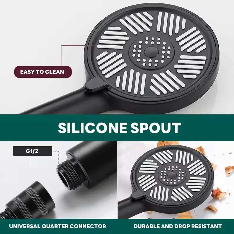 13CM Big Panel High Pressure Shower Set With Hose and Holder Silver 3 Modes Large Flow Rainfall Bathro Handheld Shower Y251103