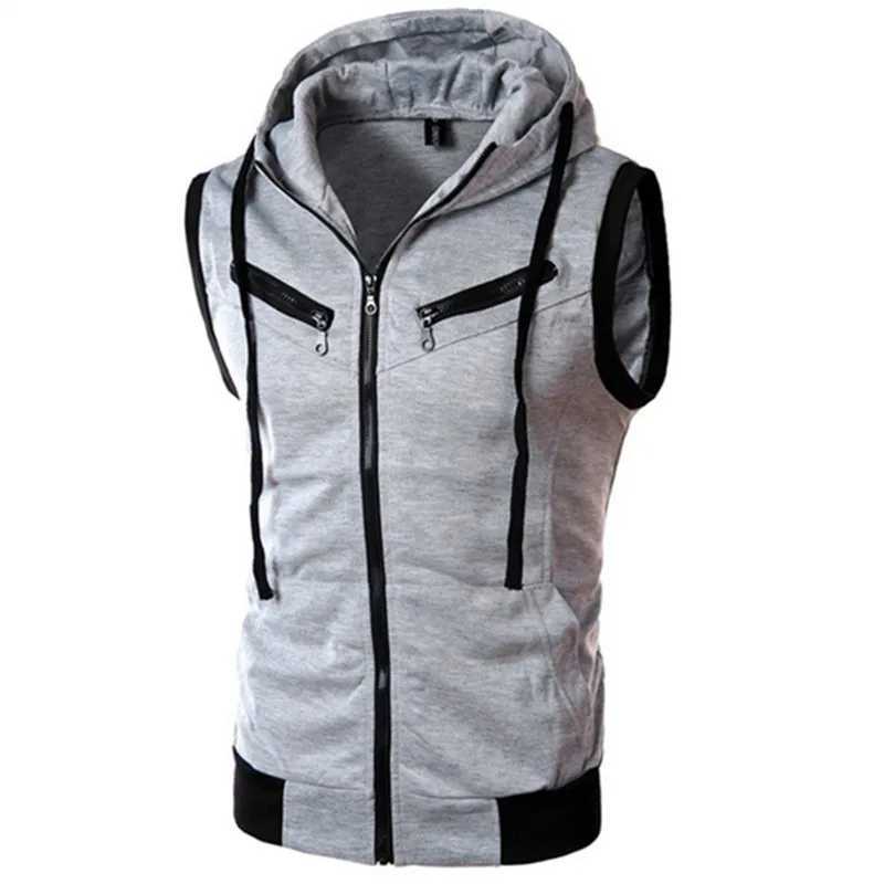 New Mens Hooded Sleeveless Vests Solid Color Slim Fit Casual Cardigan Outwear Male Vintage Waistcoat Streetwear Vest Hoodies X250403