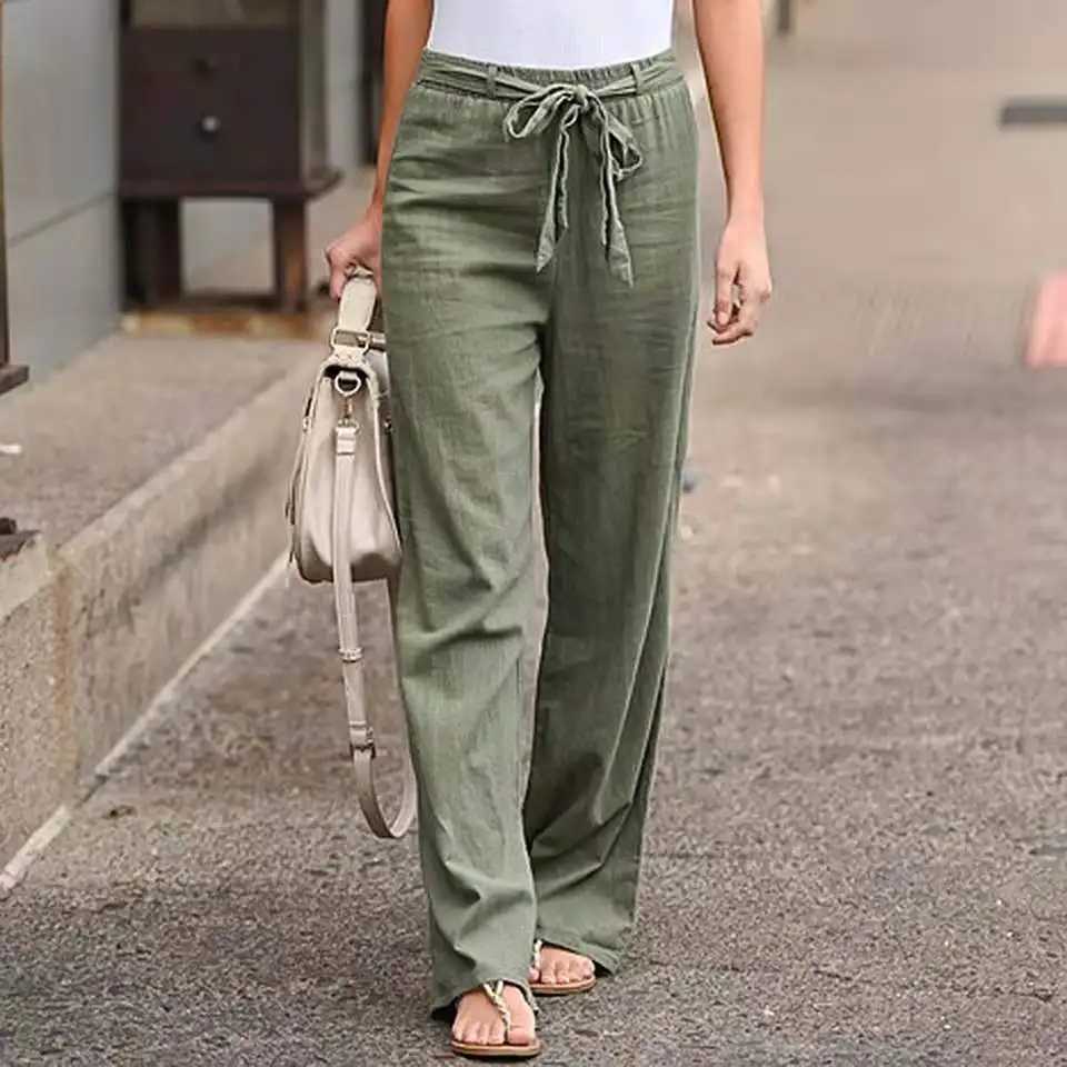 2025 Summer New Baggy Pants Fashion Women Straight Solid Ankle Length Pocket Chic Wide Leg Pant Casual Sweatpant Retro TrousersXJ250616