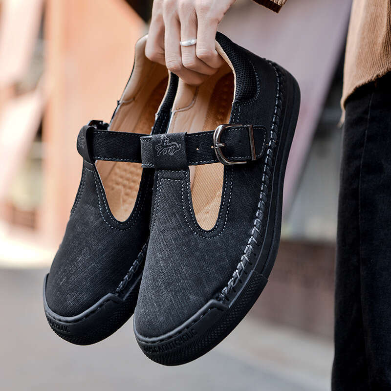 Fashionable men's outdoor low top leather seasonal trendy casual shoes, oversized youth flat shoes