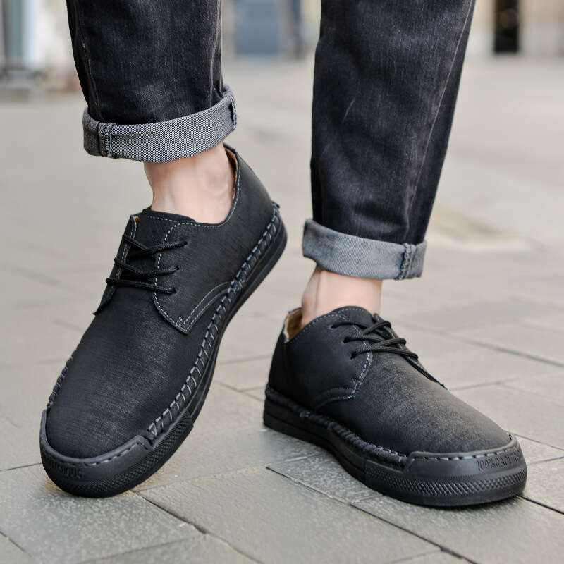 Fashionable low cut lace up flat seasonal new styles for men's casual leather shoes, oversized trendy shoes