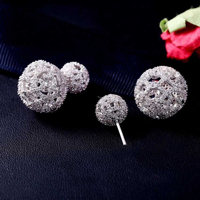 Korean Fashion Miniature Zircon Pave Double sided Hollow Ball Jacket Earrings Suitable for Womens Fashion Clothing Jewelry Pendiente Mujer Y250401