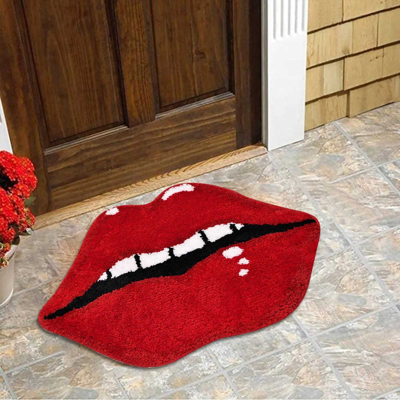 Unique Red Lips Shaped Floor Mat Soft Plush Rug For Bedroom Bathroom Or Living Room Non-Slip Backing C251103