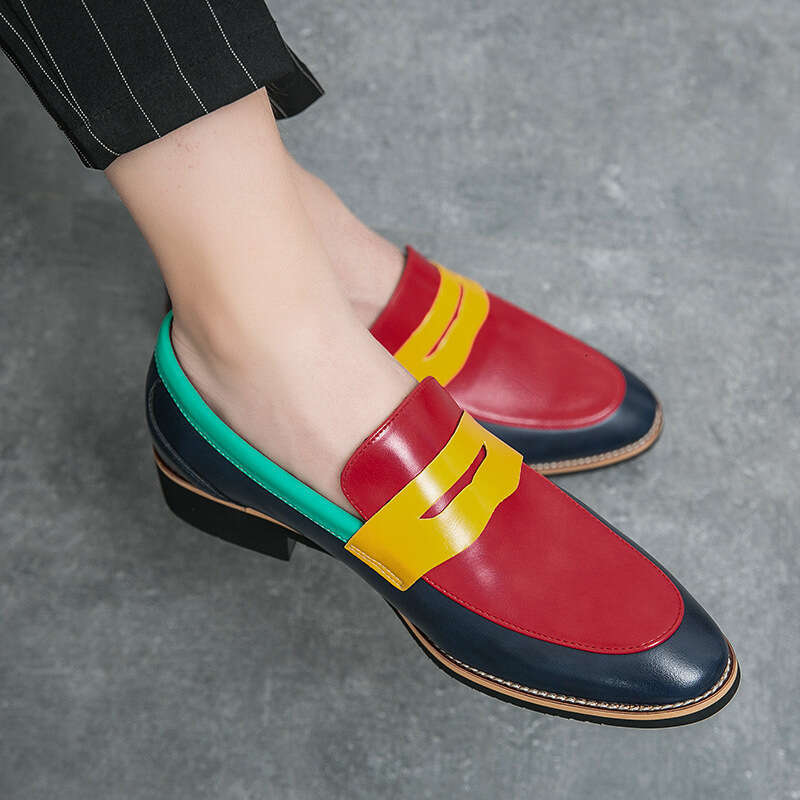 Men's oversized new fashionable business casual leather trendy color blocking shoes, one step youth loafers