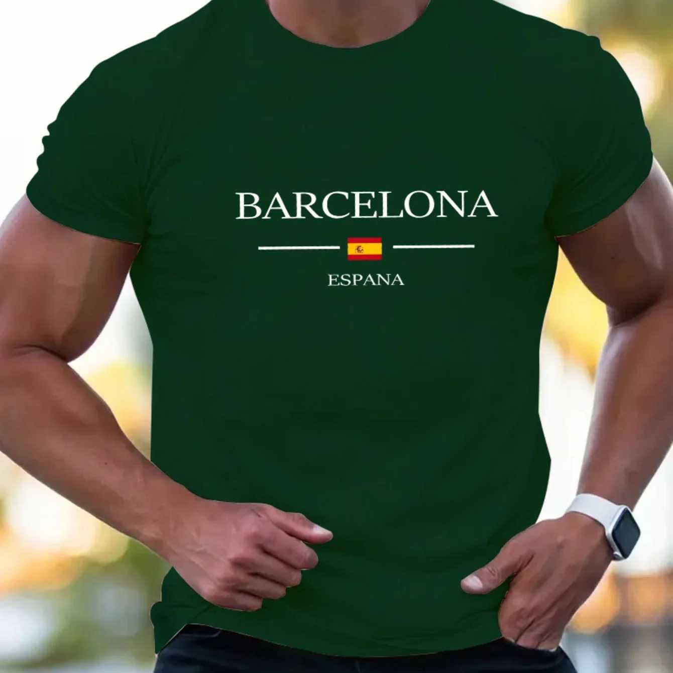Summer mens oversized mens casual loose plus size Barcelona letter printed round neck short sleeved T-shirt top W250402