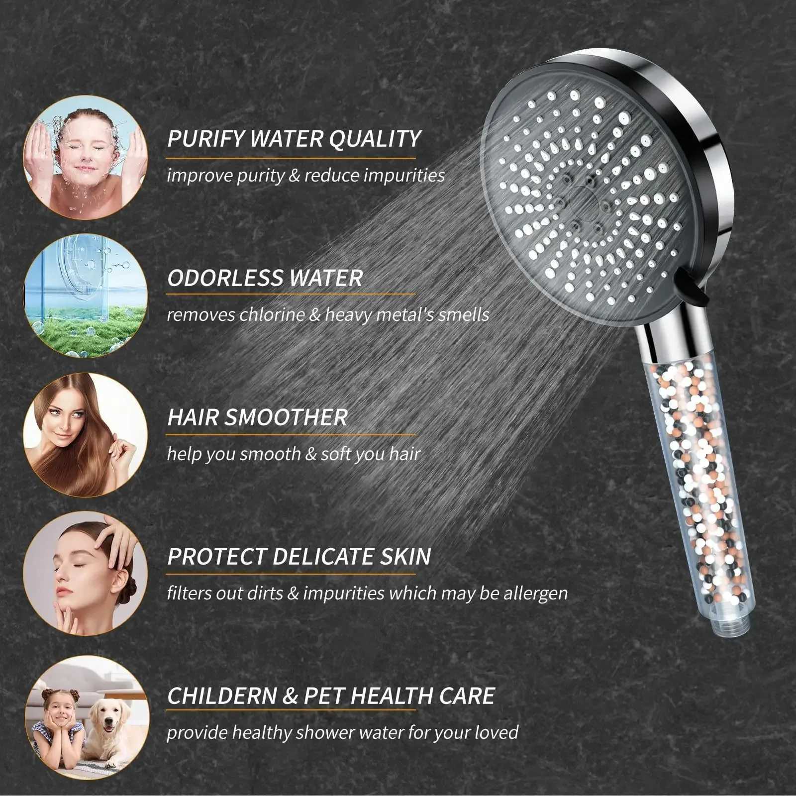 5speed Adjustment Bathro Handheld Filter Booster Shower Negative Ion Hard Water Softening Shower Set Y251103