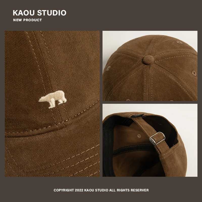 Brushed Polar Bear Embroidered Baseball Hat Womens Autumn/Winter Wild Face Small Korean Soft Foot Hat Mens Y250403