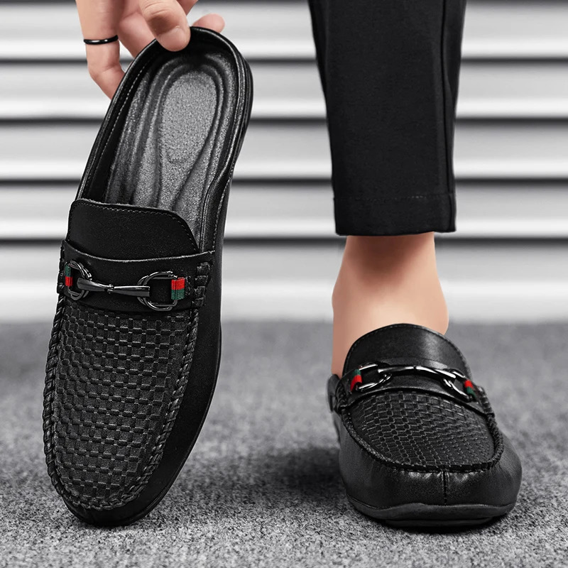 Large Size Mules Men Half Shoes For Man Slippers Leather Mens SemiDrag Casual Shoes Backless Loafers Male Slides Flats Sandals 251031