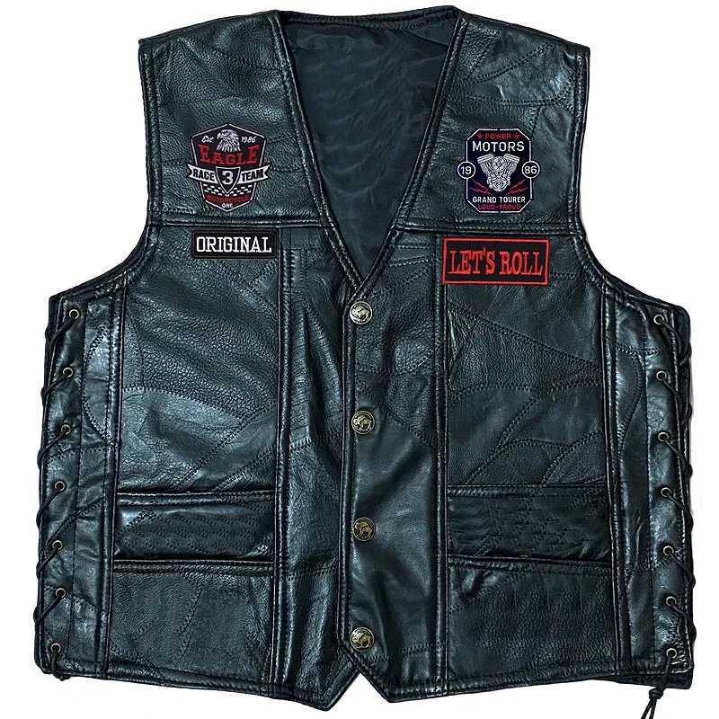 Mens Motorcycle Vest Sleeveless Patchwork Jacket Biker Club Punk Leather Vest X250403