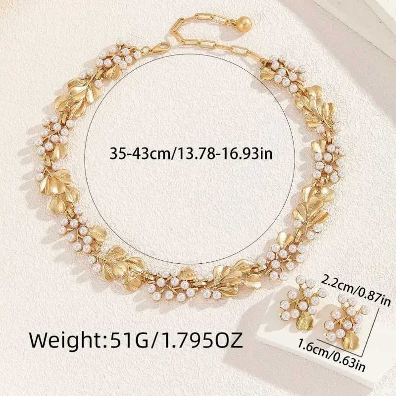 Retro French floral necklace with pearl set elegant earrings and collarbone for Women Statement Jewelry Gift Accessories C251103