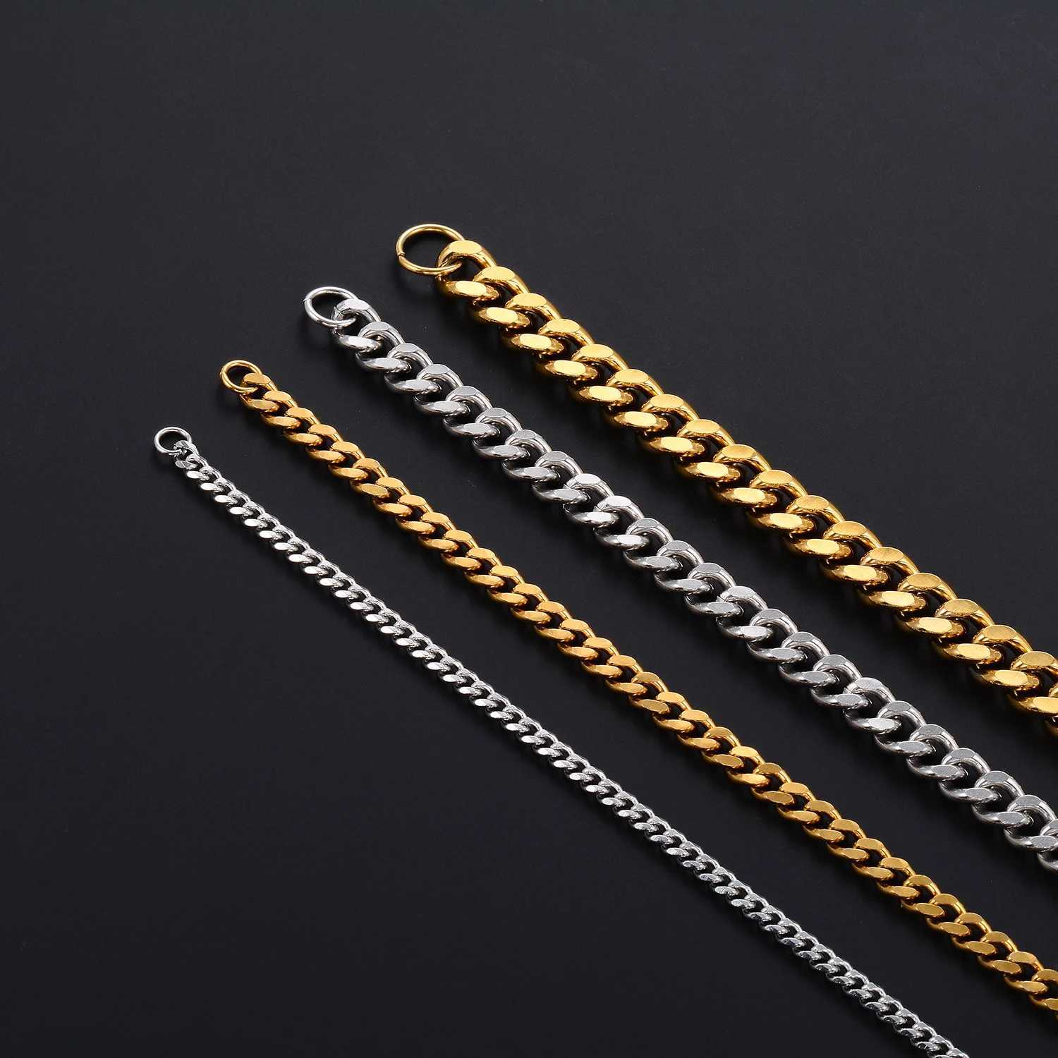 Cuban Chain Mens Bracelet Classic Stainless Steel Bracelet Gold/Silver Punk Heavy duty Mens Jewelry Y250329