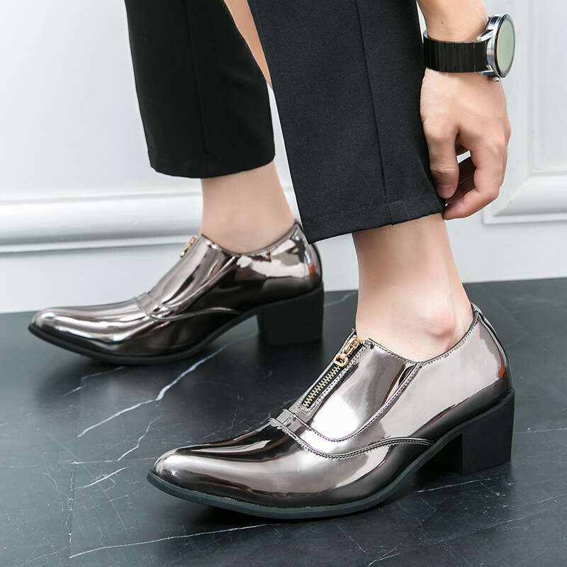 2024 men's plus size, new casual high-heeled leather shoes, banquet and wedding pointed shoes
