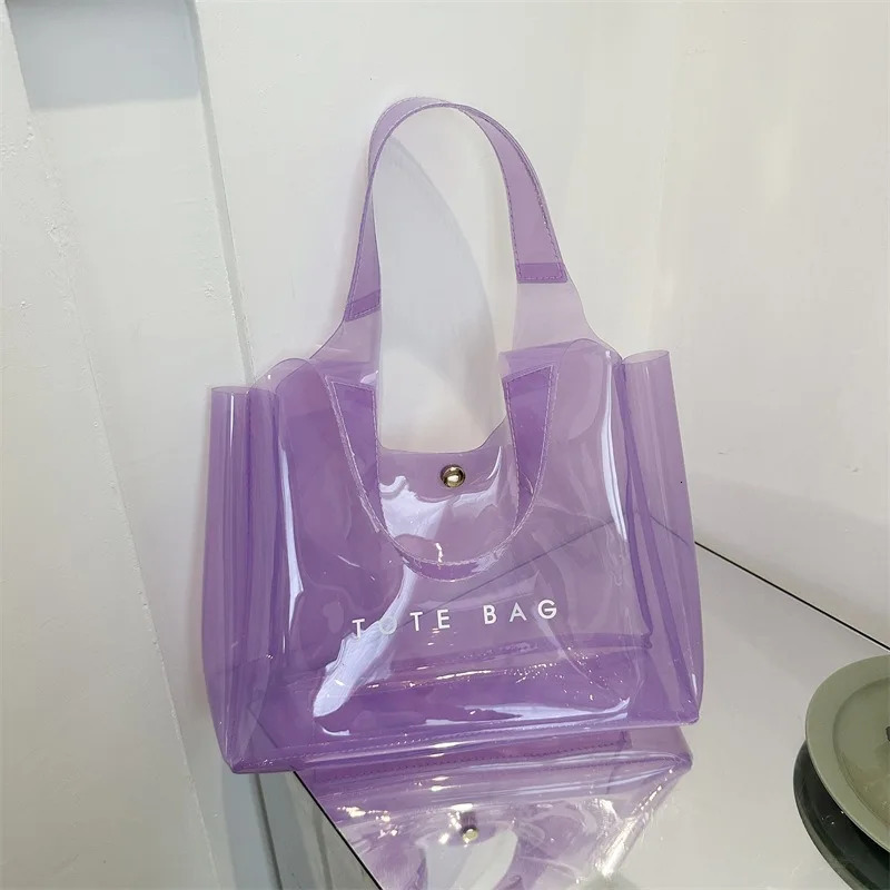 PVC Beach Bag Large Capacity Shoulder Bags Magnetic Closure Clear Grocery Handbag Transparent Waterproof Storage Pouch Tote Bags 250401