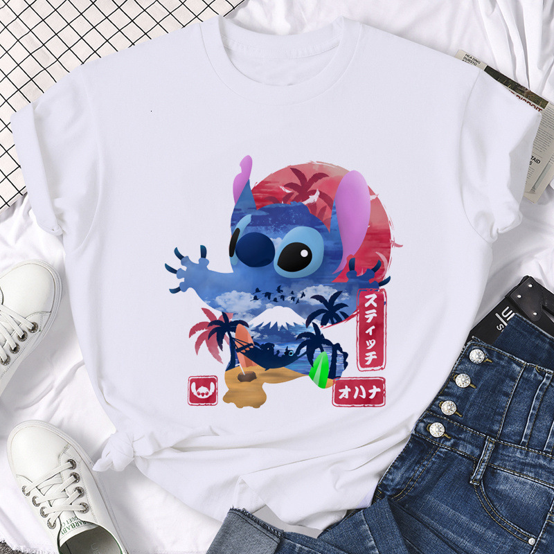 Cartoon anime round neck loose print pattern short sleeved T-shirt for women