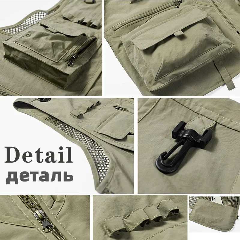 Men Mesh Vest Multi Pocket Quick Dry Sleeveless Jacket Reporter Loose Outdoor Casual Thin Fishing Vests Waistcoat Male X250403