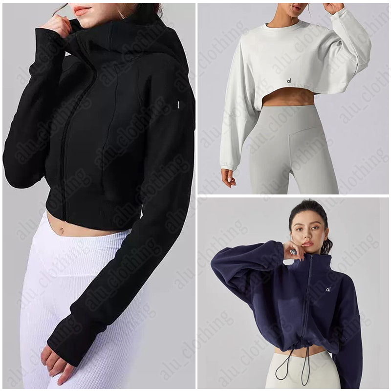 accolade Series yoga Gym sets New designer womens Autumn winter brown lambhair hooded short thick warm sporty and casual stand up aloliness jacket