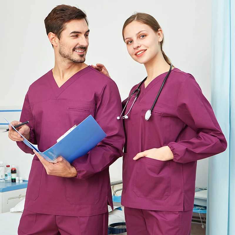 Clearance Medical Scrubs Nursing Uniforms For Women Men Set Top Pant Poplin Long Sleeve Winter Petite Tall OR Workwear XSY105 J251103