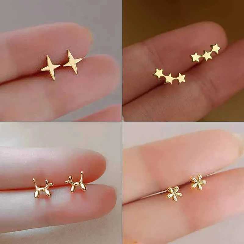 Gold Colorly Mini Star Earrings for Women Daily Wear Minimalist Cute Flower Stud Earring Girls Fashion Pierc Jewelry Gifts C251103