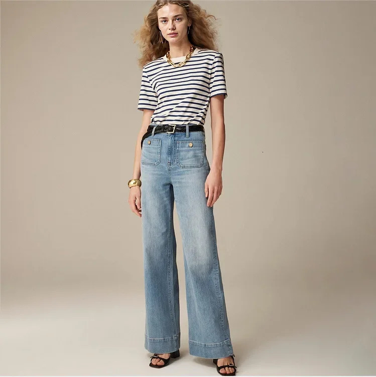 Autumn Women Jeans Blue Elastic High Waist Wideleg Flare Denim Pants Female Spring Casual Soft Trousers Ladies Z260313