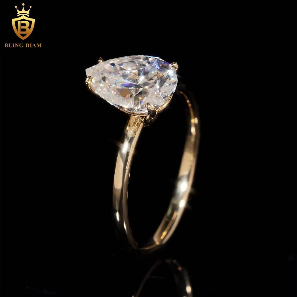 Custom Luxury Fine Jewelry D Color VVS Moissanite 14K Yellow Gold Engagement Wedding Ring