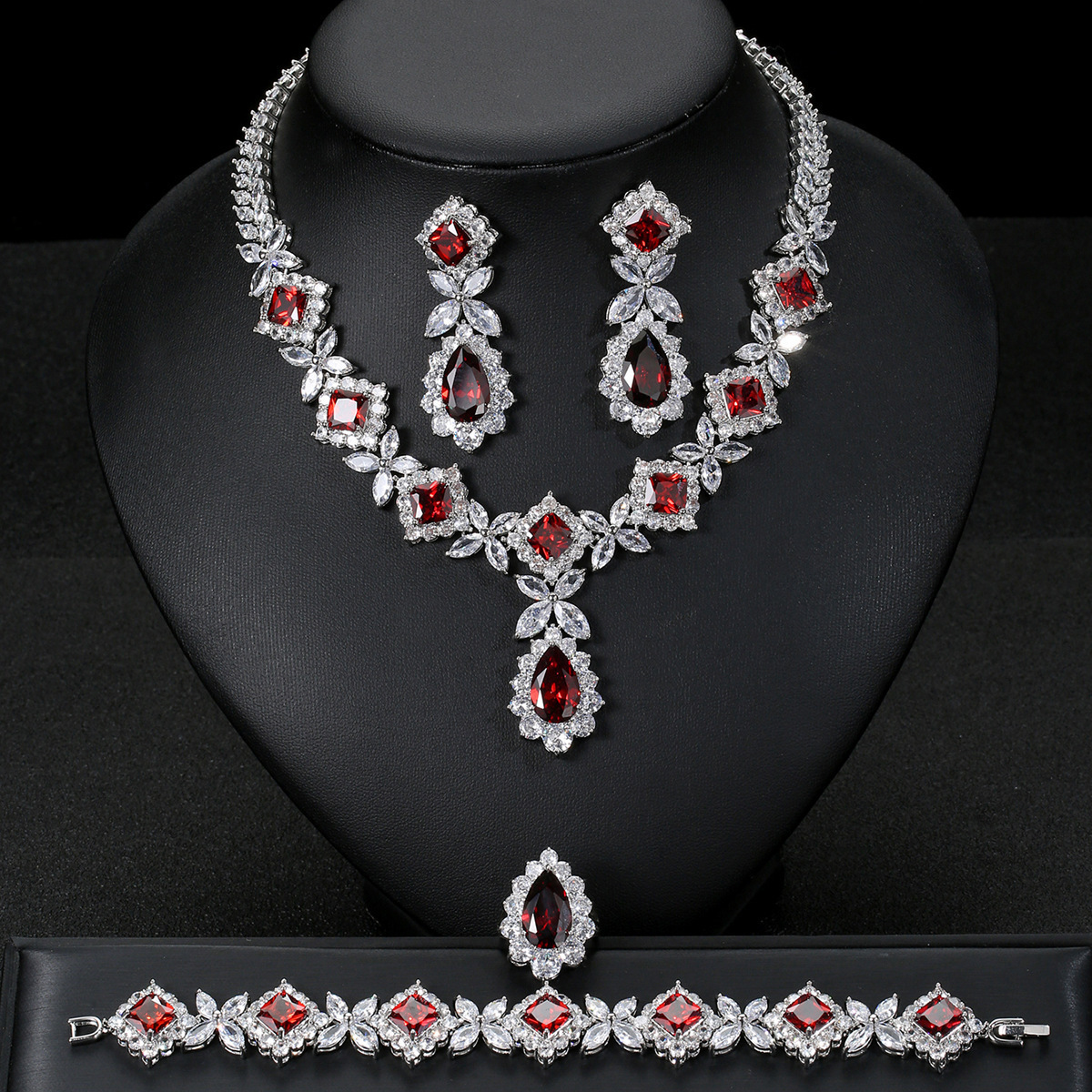Home 4-piece Dubai Cubic Zirconia Flow Su Grand Bridal Necklace Wedding Party Jewelry Set 241115