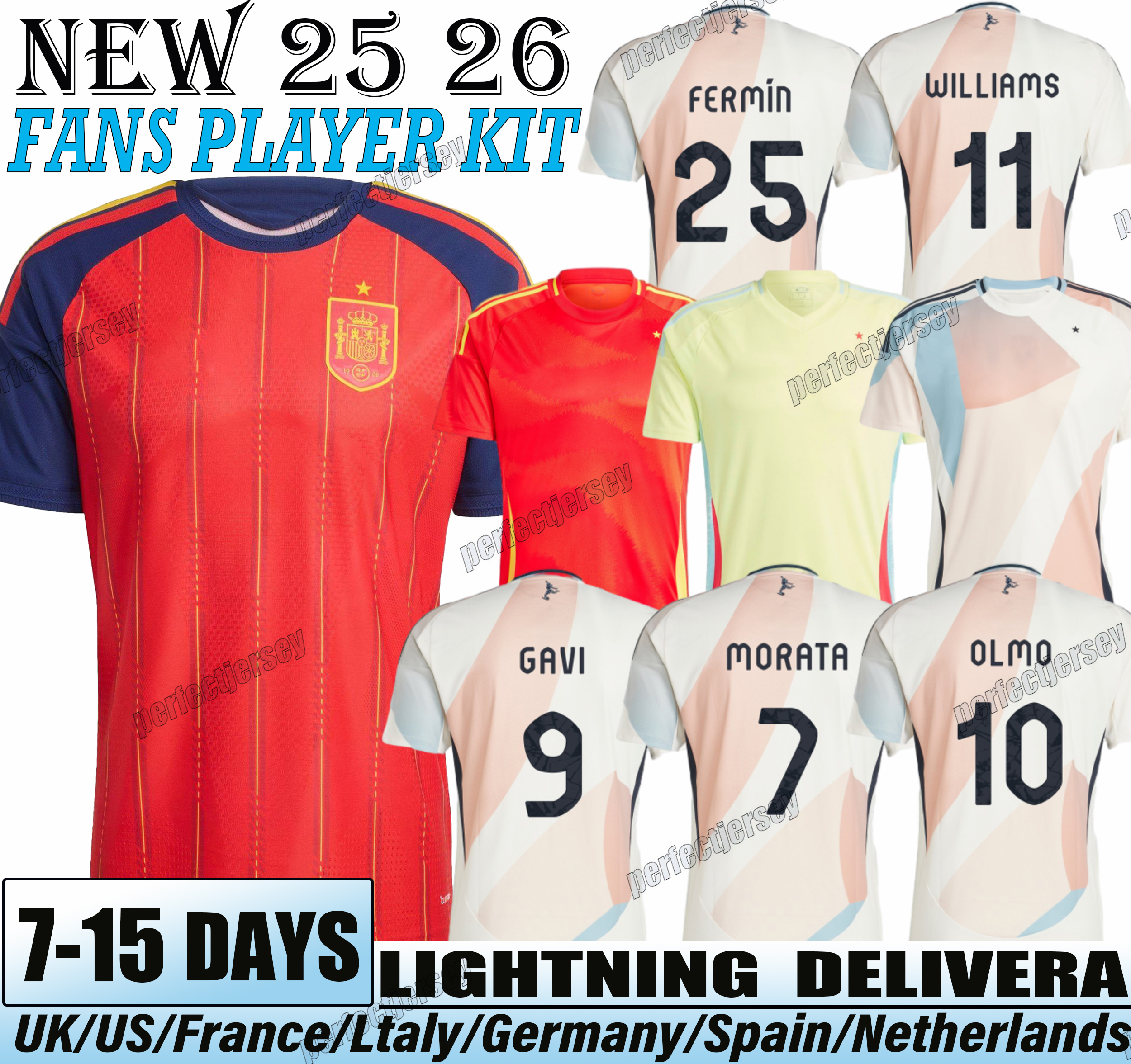 25 26 Spain #19 Lamine Yamal WILLIAMS RODRIGO Pedri Olmo Gavi Soccer Jerseys Joselu Carvajal Ferran Zubimendi 2025 26 Espana Football Shirt Men Kids Kit