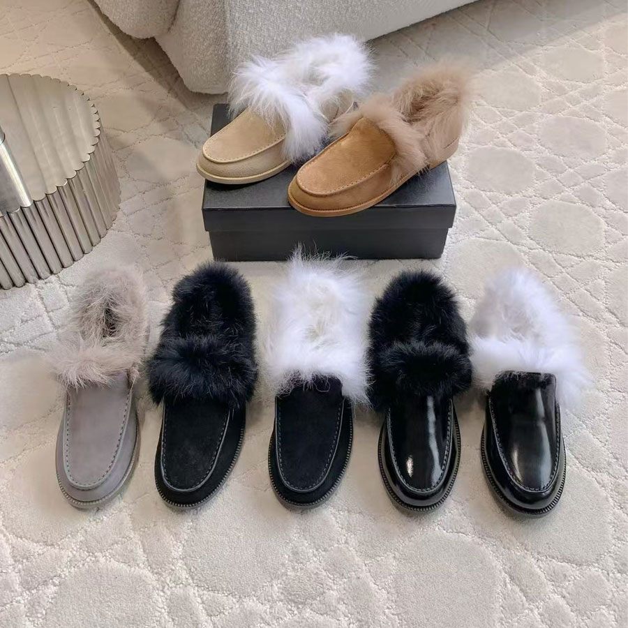 top quality Suede leather loafers loafer womens fur slip on furry fluffy Flat Dress shoes winter warm Shearling Sandals Luxury loafers designer shoe woman fur shoes