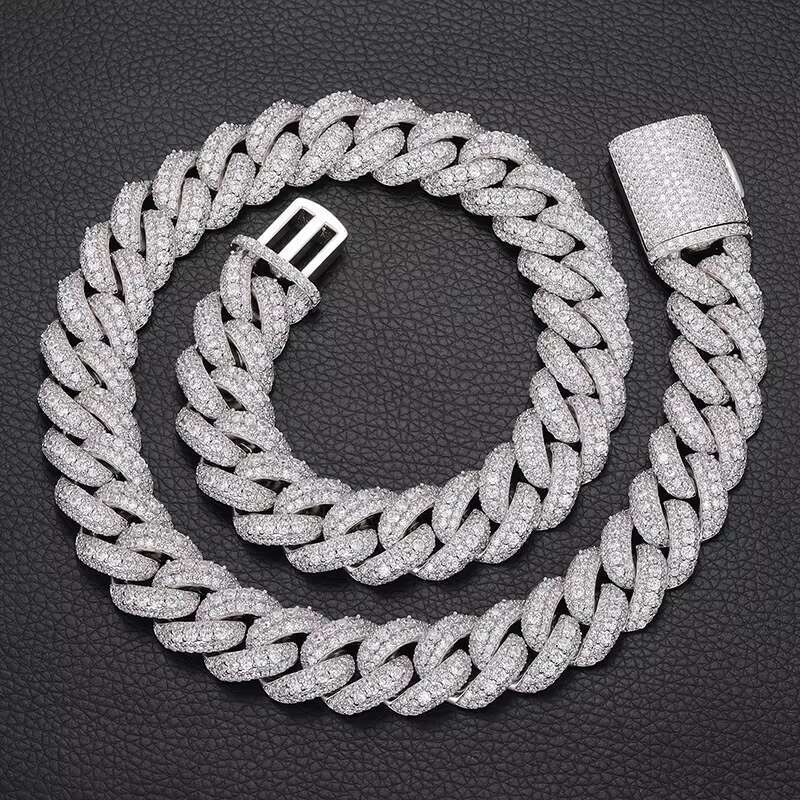 Sier Plated Mens Hip Hop High Quality 15mm 18mm Iced Out Moissanite Cuban Chains Necklace for Men