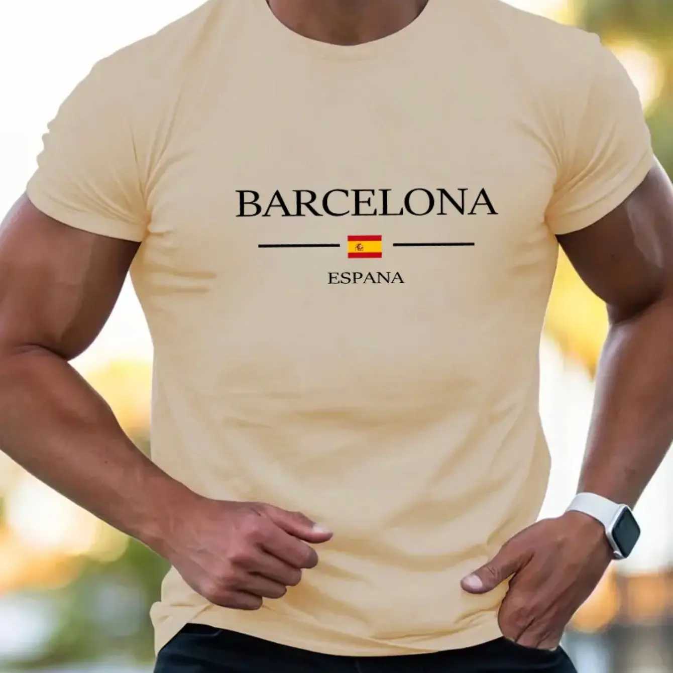 Summer mens oversized mens casual loose plus size Barcelona letter printed round neck short sleeved T-shirt top W250402