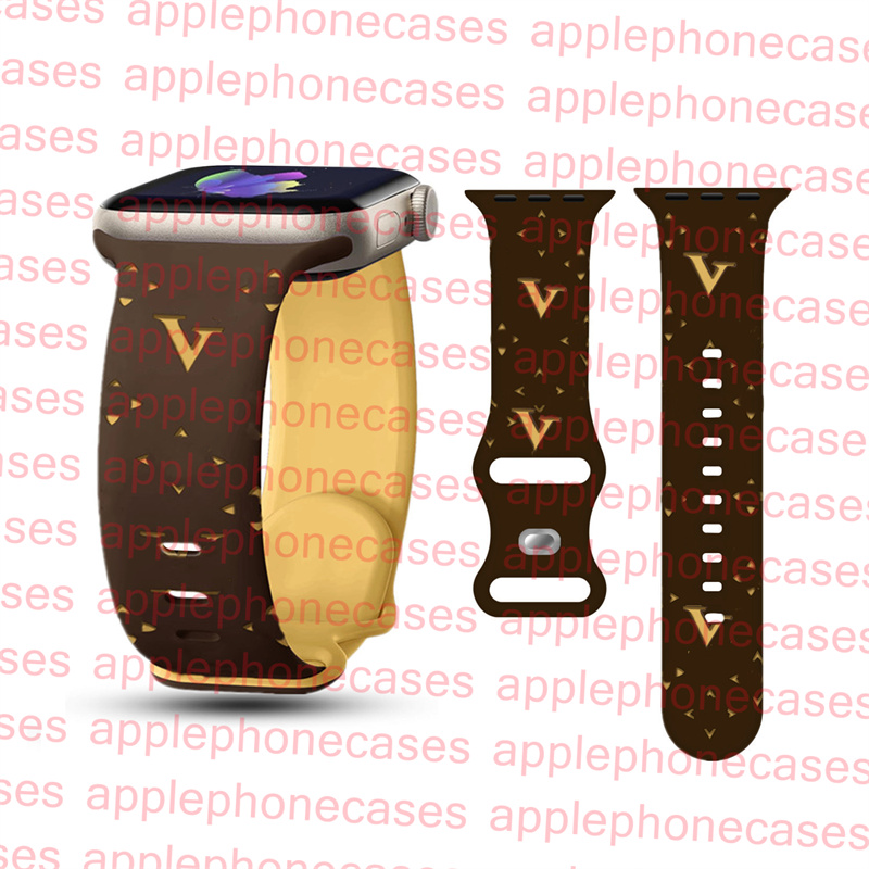 Designer Silicone Apple Watch Band 38 40 41 42 44 45 46 49 mm Fashion Flower Watchs Strap Wristband For Iwatch 10 9 8 7 6 5 SE Ultra Bands Luxury Engraved Silicone Strap