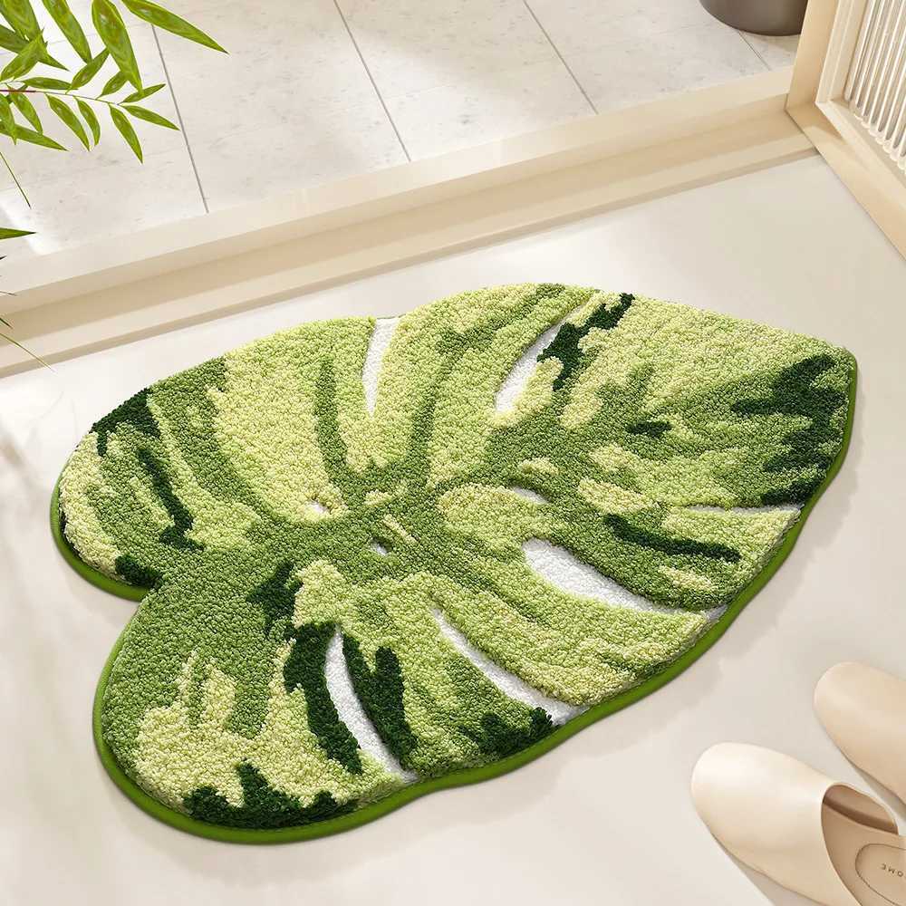 Imitation Cashmere Plant Flower Water Absorbing Entrance Mat Leaf Green Plant Bathroom Carpet Anti Slip Floor Mat C251103
