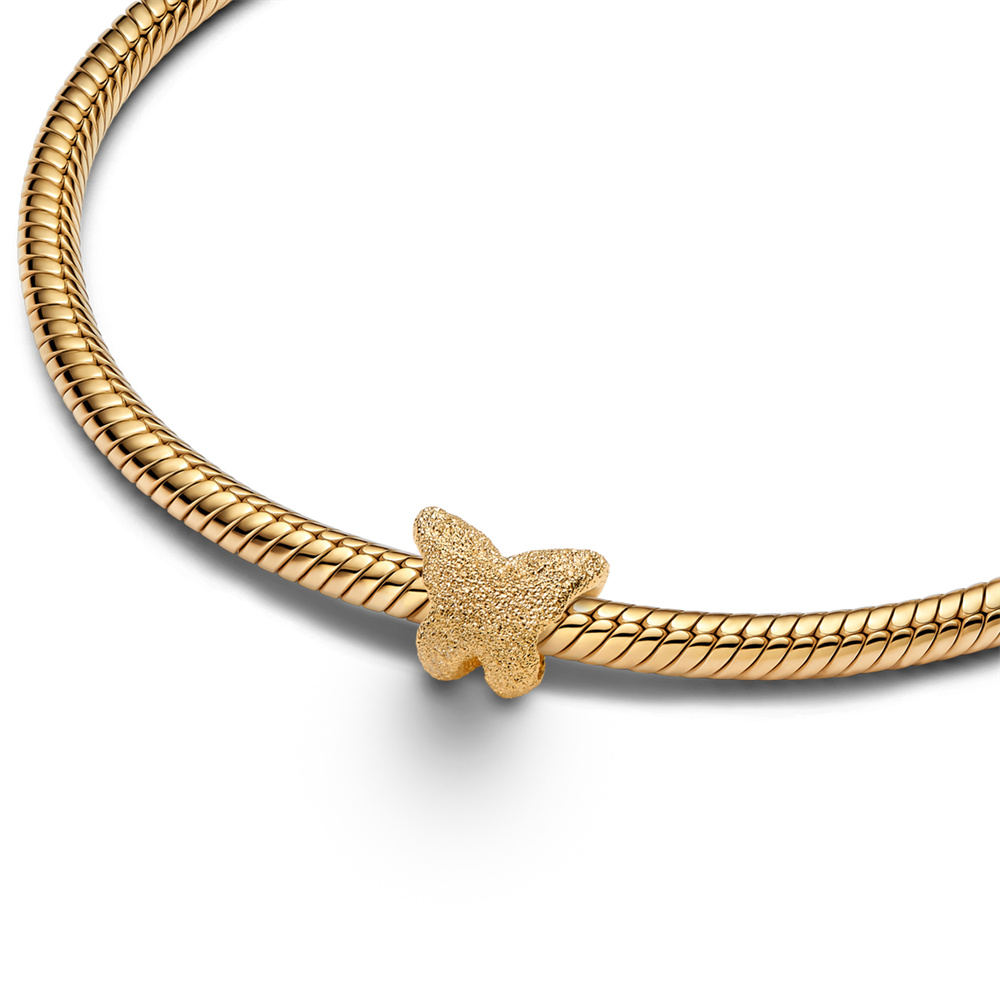 FewDook New Fashion Textured Mini Bead Charm Fit Original Pan Bracelets and Necklaces Engravable Stone Heart Charms Jewelry Gift for Women