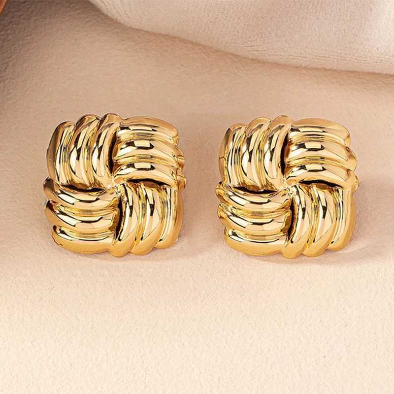 Square Personality Smooth Trend Fashion Womens Stud Earrings Simple Gold Party Gift Jewelry Exquisite Accessories RG0071 Y250401