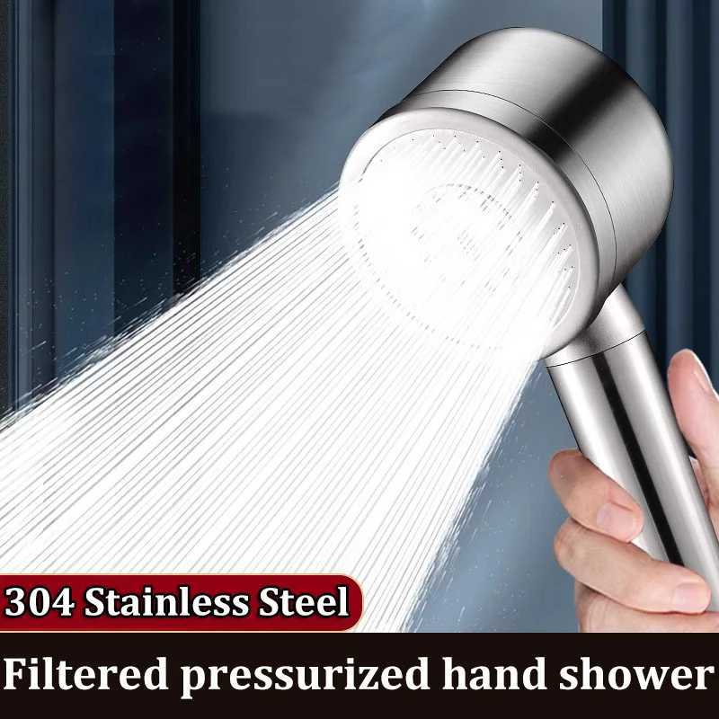 304 Stainless Steel Shower Nozzle Filter Booster Large Water Volume Handheld Household Universal Shower Set Y251103