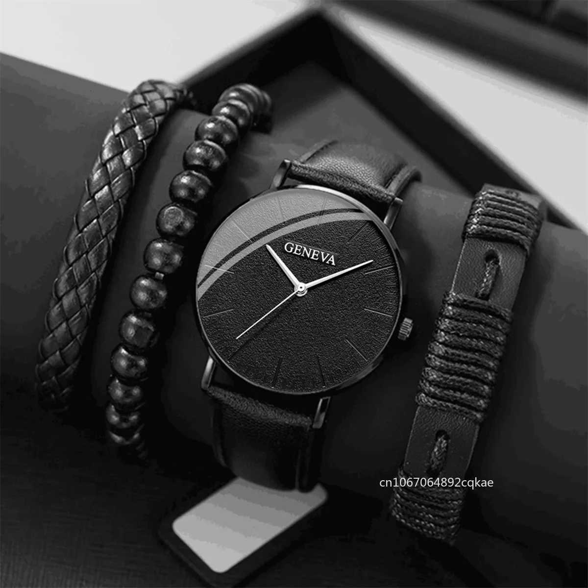 New Men Watch Luxury Bracelet Set Fashion Business Brown Leather Quartz Wrist Watches for Men Gift Set Relogio Masculino NO BOXW251104