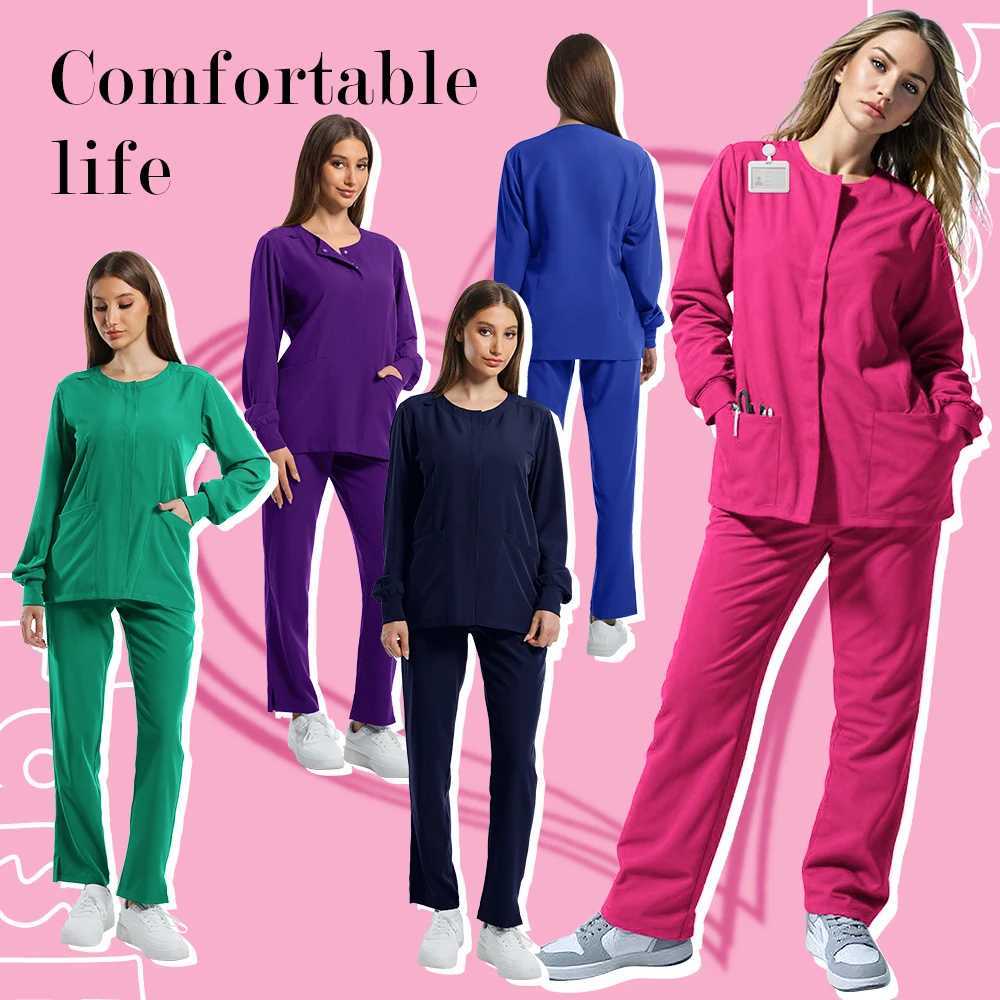 New Scrub Suit Medical Surgical Gown Stretch Tops High Quality Scrub Jacket Medicals Scrubs Uniforms Nurse Long Sleeve J251103